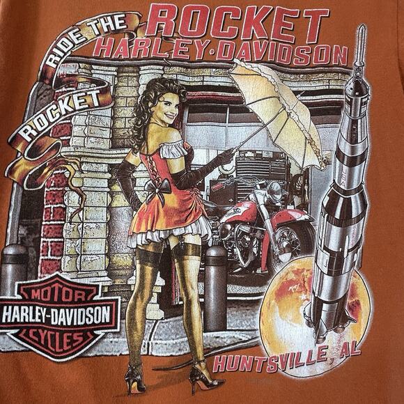 Harley-Davidson T-Shirt Mens Small Orange Ride Rocket Huntsville AL 2012 - Picture 2 of 12